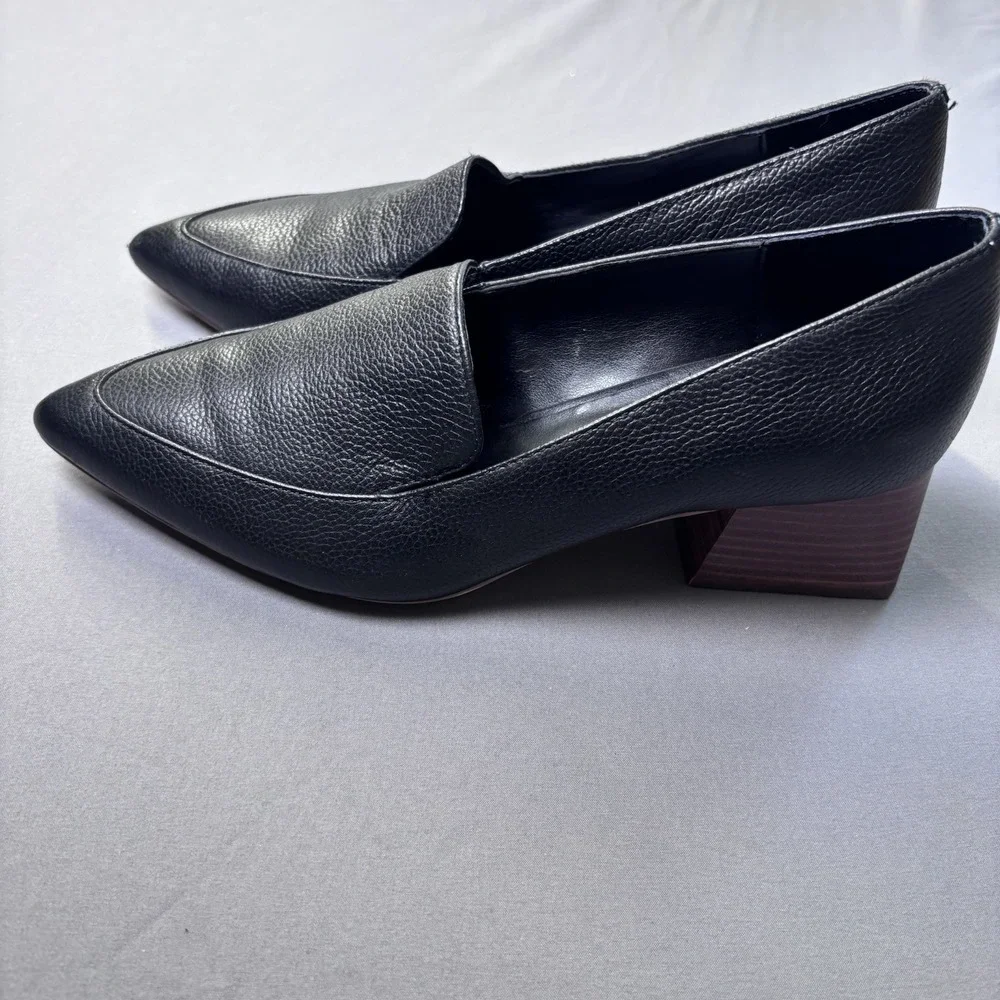 Sole Society Women's 7 Genuine Leather Black Block Heel Slip On Pointed Toe‎